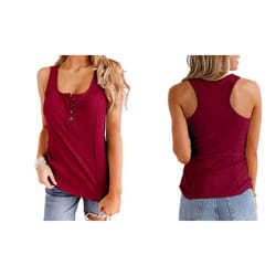 Women's Button Down Sleeveless Tank Top - Red, L