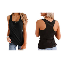 Women's Button Down Sleeveless Tank Top - Black, L