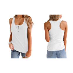 Women's Button Down Sleeveless Tank Top - White, 2XL