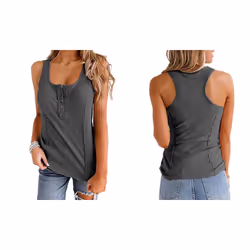 Women's Button Down Sleeveless Tank Top - Grey, S
