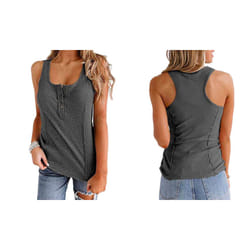 Women's Button Down Sleeveless Tank Top - Grey, XL