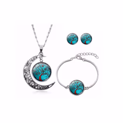 Tree of Life Pendant Necklace, Bracelet & Earrings - Green