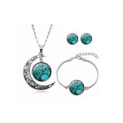 Tree of Life Pendant Necklace, Bracelet & Earrings - Green