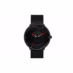 Black Mesh Strap Quartz Watch - Red