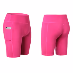 ) Women's Exercise and Yoga Shorts with Pockets - Pink, XXL (UK 12-14