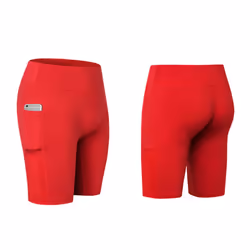 ) Women's Exercise and Yoga Shorts with Pockets - Red, L (UK 8-10