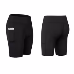 ) Women's Exercise and Yoga Shorts with Pockets - Black, L (UK 8-10