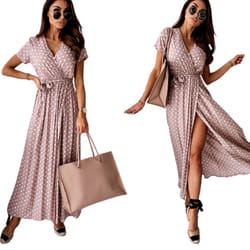 ) Polka Dot Split Front Maxi Dress - Pink, XL (UK 14