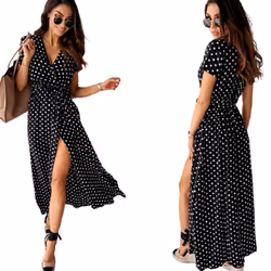 ) Polka Dot Split Front Maxi Dress - Black, 2XL (UK 16