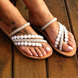 Lace and Bead Detailed Sandals - UK 7
