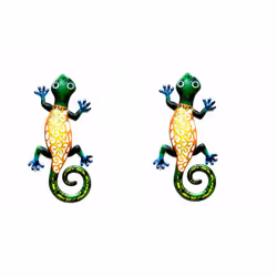 Pair of Garden Wall Lizard Ornaments - yellow