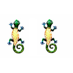 Pair of Garden Wall Lizard Ornaments - yellow