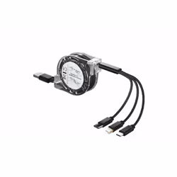 Retractable One-to-Three Data Cable Charger - black