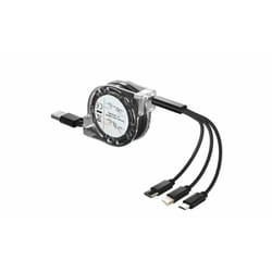 Retractable One-to-Three Data Cable Charger - black