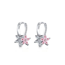 Flower Small Hooped Earrings - Pink