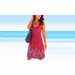 ) Loose Summer Beach Dress - Red, UK 10 (M