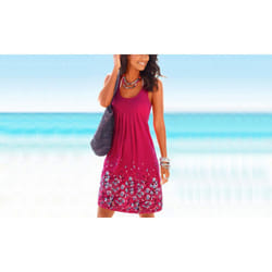 ) Loose Summer Beach Dress - Red, UK 10 (M