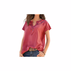 Bohemian Style V Neck Summer Top - Red, UK 12