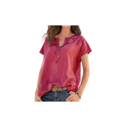 Bohemian Style V Neck Summer Top - Red, UK 12