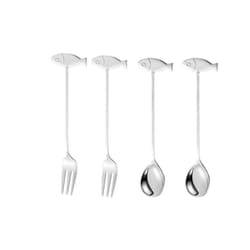 Stainless Steel Cat or Fish Fork and Spoon Set - 4pc Silver, fish