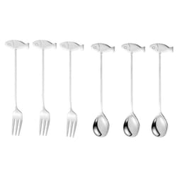Stainless Steel Cat or Fish Fork and Spoon Set - 6pc Silver, fish