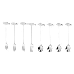 Stainless Steel Cat or Fish Fork and Spoon Set - 8pc Silver, fish