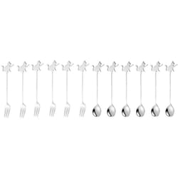 Stainless Steel Cat or Fish Fork and Spoon Set - 12pc Silver, Raised Paw Cat