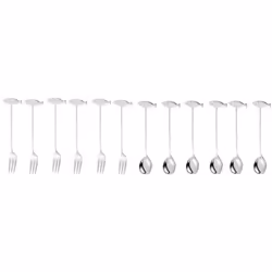 Stainless Steel Cat or Fish Fork and Spoon Set - 12pc Silver, fish