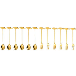 Stainless Steel Cat or Fish Fork and Spoon Set - 12pc Gold, fish