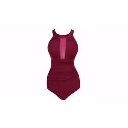 One-Piece Mesh-Neck Swimsuit - l, red