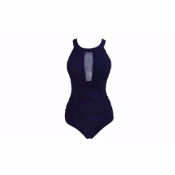 One-Piece Mesh-Neck Swimsuit - s, blue