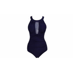 One-Piece Mesh-Neck Swimsuit - s, blue