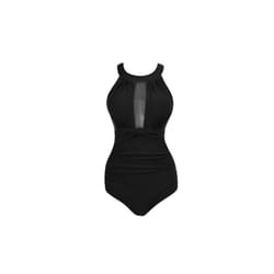 One-Piece Mesh-Neck Swimsuit - s, black
