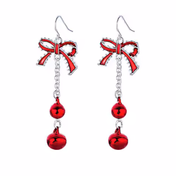 Christmas Bowknot Red Bell Dangle Earrings