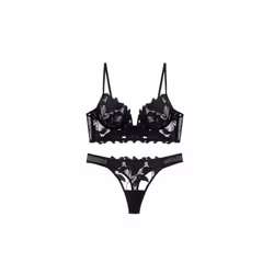 Women's Laced Lingerie Knickers and Bra Set - Black, M