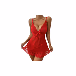 Laced Pyjama Night Dress - Red, XL