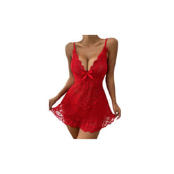 Laced Pyjama Night Dress - Red, XL