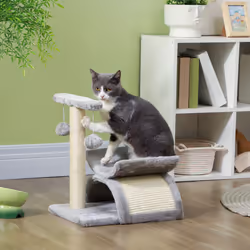 PawHut Cat Tree Plush Scratcher Kitty Activity Play Centre Tunnel Dangling Ball
