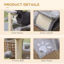 PawHut Cat Tree Plush Scratcher Kitty Activity Play Centre Tunnel Dangling Ball - Additional view 4