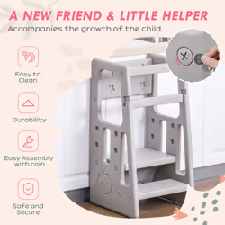 HOMCOM Kids Step Stool, Adjustable Standing Platform, Toddler Kitchen Stool