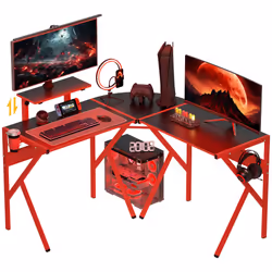 HOMCOM Corner Gaming Desk w/ Adjustable Monitor Stand Cup Holder Red