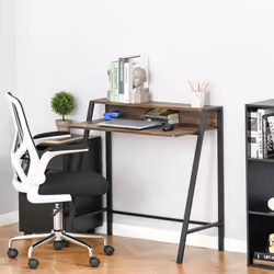 HOMCOM 2-Tier Storage Computer Workstation Metal Frame Rustic Brown 100cm