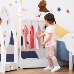 HOMCOM Kids Wood Clothes Rack with Storage Shelves Hall Tree for 3-8 Years