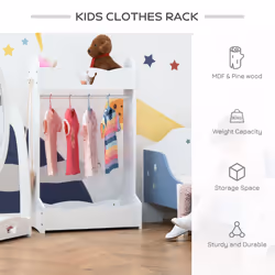HOMCOM Kids Wood Clothes Rack with Storage Shelves Hall Tree for 3-8 Years