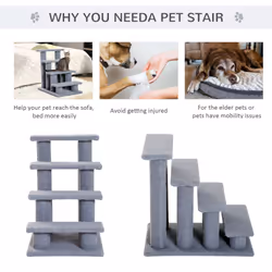 PawHut Dog Steps for Bed 4 Step Pet Stairs for Sofa Dog Cat Climb Ladder Grey - Additional view 4