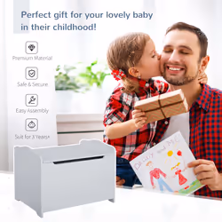 HOMCOM 40x60cm Kids Storage Box Toy Organiser for Child 3 Yrs+ Bedroom Grey