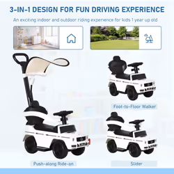 HOMCOM Kids Ride-on Push Car 3 in 1 Benz G350 Baby Floor Slider Walker, White