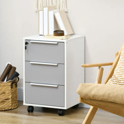 HOMCOM Modern 3-Drawer Locking File Cabinet Mobile Filing Cabinet Grey White