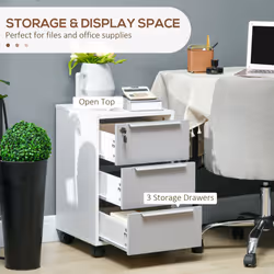 HOMCOM Modern 3-Drawer Locking File Cabinet Mobile Filing Cabinet Grey White