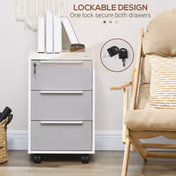 HOMCOM Modern 3-Drawer Locking File Cabinet Mobile Filing Cabinet Grey White - Additional view 6